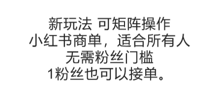 可矩阵操作，小红书商单新玩法，适合所有人，无需粉丝门槛，1粉丝也可以接单-轻资本网