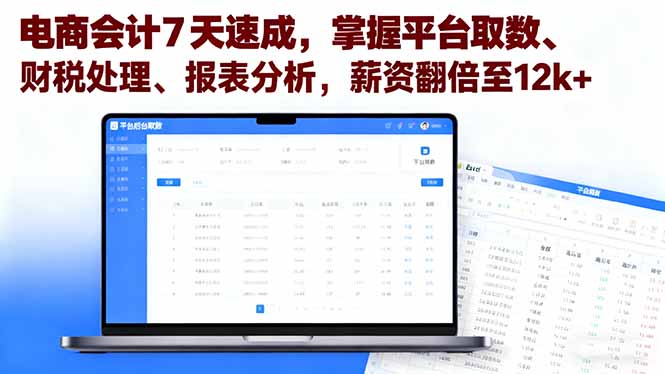 电商会计7天速成，掌握平台取数、财税处理、报表分析，薪资翻倍至12k+-轻资本网