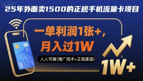 25年外面卖1500的正规手机流量卡项目，一单利润1张+，月入过1W，人人可做(推广技术+正规渠道)【揭秘】-轻资本网