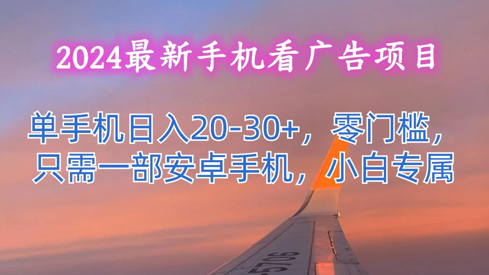 2024最新手机看广告项目，单手机日入20-30+，零门槛，只需一部安卓手机，小白专属-轻资本网
