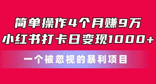 简单操作4个月赚9w，小红书打卡日变现1k，一个被忽视的暴力项目【揭秘】-轻资本网