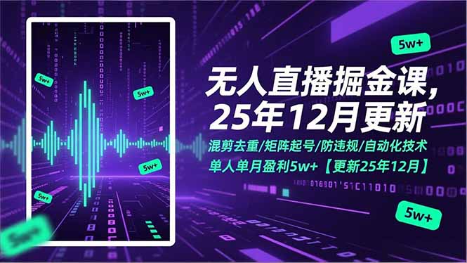 无人直播掘金课，混剪去重/矩阵起号/防违规/自动化技术，单人单月盈利5w+【更新25年12月】-轻资本网