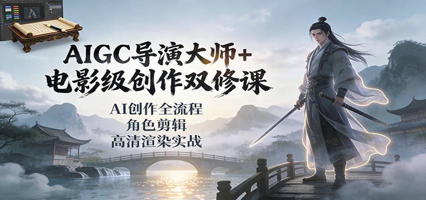 AIGC导演大师+电影级创作双修课：AI创作全流程、角色剪辑、高清渲染实战-轻资本网