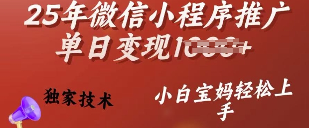 25年微信小程序推广单日变现多张，独家技术，小白宝妈轻松上手【揭秘】-轻资本网