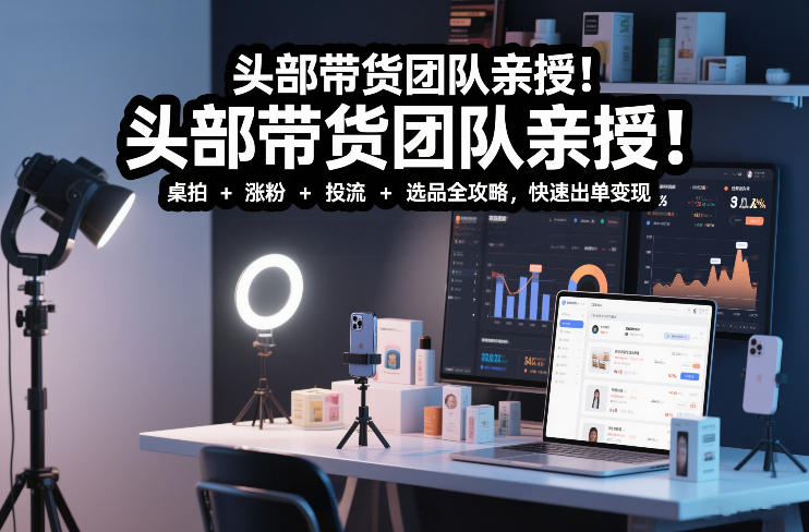 头部带货团队亲授！专业短视频实拍带货课：桌拍+涨粉+投流+选品全攻略，快速出单变现，月入2w+-轻资本网