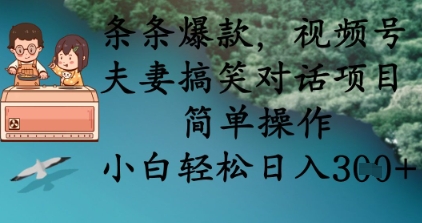条条爆款，视频号夫妻搞笑对话项目，简单操作，小白轻松日入3张+-轻资本网