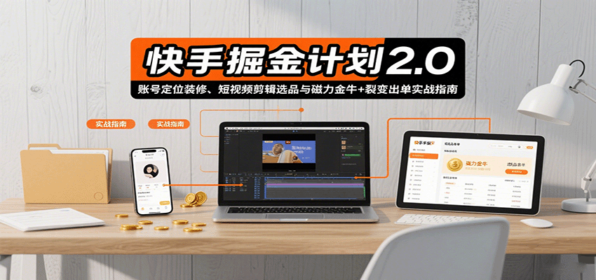 快手掘金计划2.0，账号定位装修、短视频剪辑选品与磁力金牛+裂变出单实战指南-轻资本网