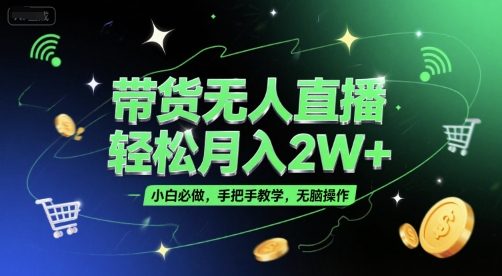带货无人直播，轻松月入2W+，小白必做，手把手教学，无脑操作(附学习资料)-轻资本网