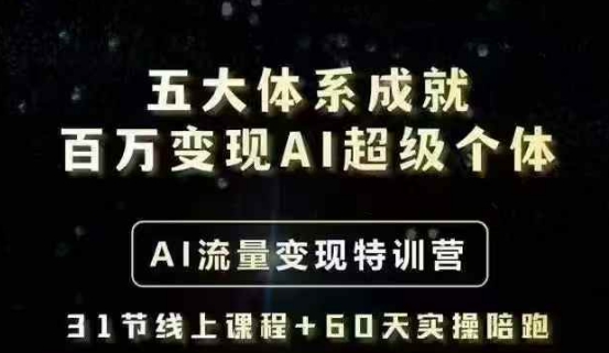 五大体系成就百万变现AI超级个体- AI流量变现特训营，一步一步教你一个人怎么年入百W-轻资本网