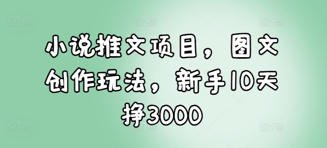 小说推文项目，图文创作玩法，新手10天挣3000-轻资本网