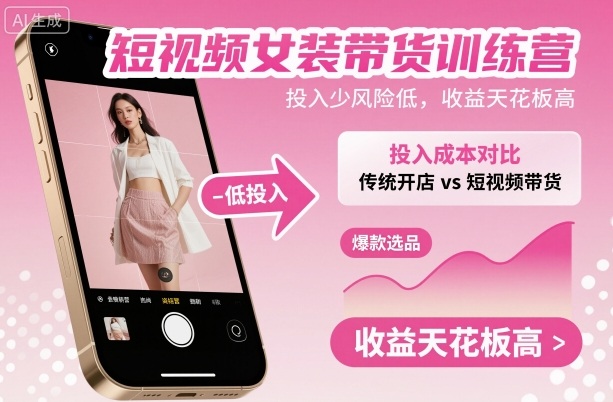 短视频女装带货训练营，投入少风险低，收益天花板高-轻资本网