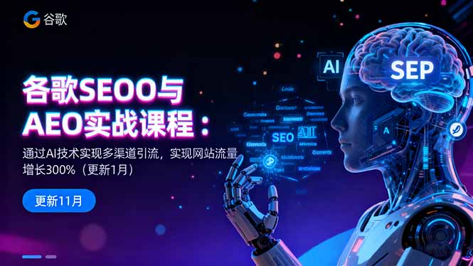 谷歌SEO与AEO实战课程：通过AI技术实现多渠道引流，实现网站流量增长300%-轻资本网