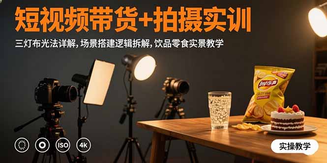 短视频带货+拍摄实训：三灯布光法详解,场景搭建逻辑拆解,饮品零食实景教学-轻资本网