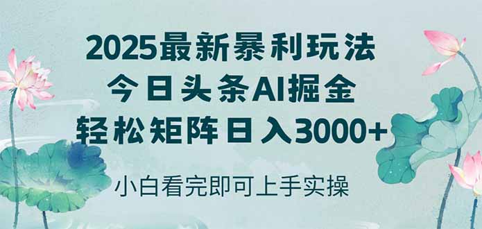 今日头条2025年最新暴利玩法，思路简单，复制粘贴，轻松实现矩阵日入3000+-轻资本网
