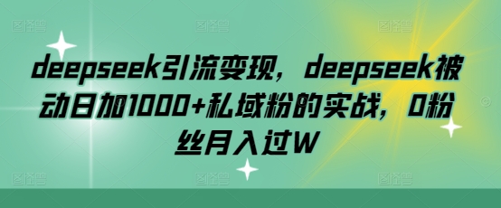 deepseek引流变现，deepseek被动日加1000+私域粉的实战，0粉丝月入过W-轻资本网