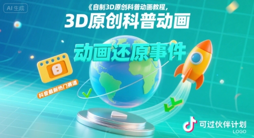 自制3D原创科普动画教程，动画还原事件，抖音最新热门赛道，可过伙伴计划-轻资本网