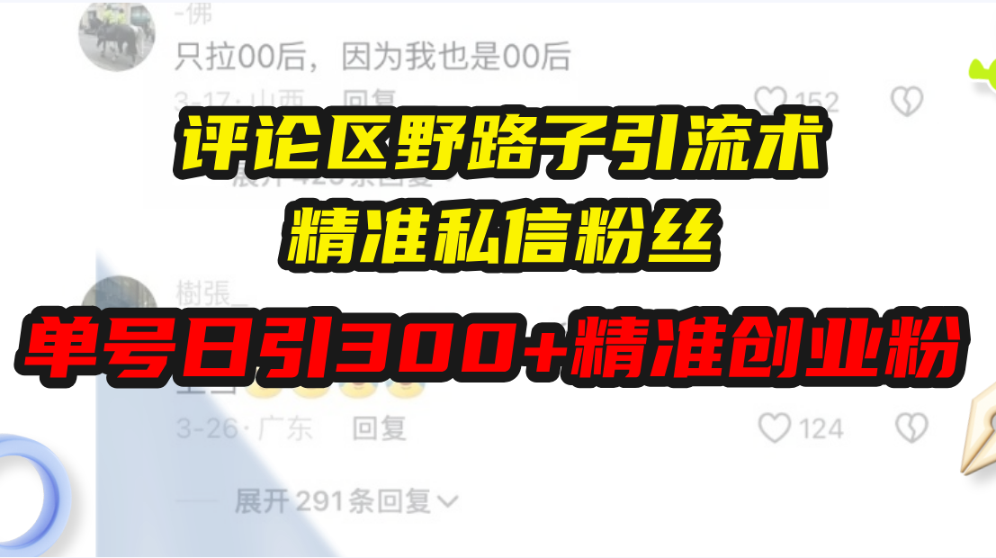 评论区野路子引流术，精准私信粉丝，单号日引流300+精准创业粉-轻资本网