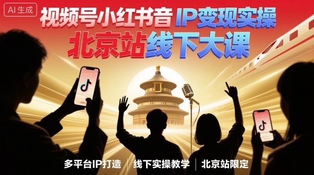 视频号小红书抖音IP变现实操北京站线下大课，40+行业短视频高变现姿势，100+IP高变现实操技术-轻资本网