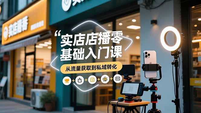 实体店播零基础入门课，实体店+短视频+直播+微信生态+私域社群，从流量获取到私域转化-轻资本网