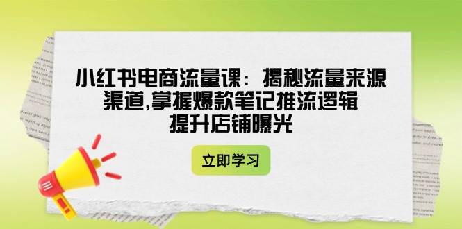 小红书电商流量课：揭秘流量来源渠道,掌握爆款笔记推流逻辑,提升店铺曝光-轻资本网
