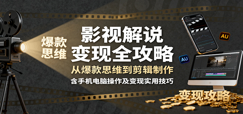 影视解说变现全攻略：从爆款思维到剪辑制作，含手机电脑操作及变现实用技巧-轻资本网