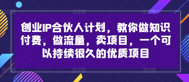 创业IP合伙人计划，教你做知识付费，做流量，卖项目，一个可以持续很久的优质项目-轻资本网