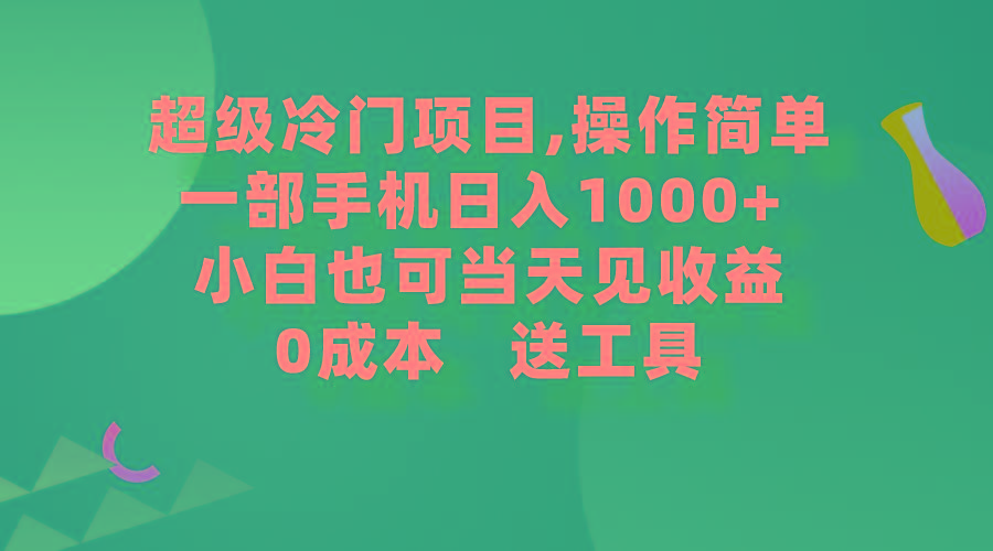(9291期)超级冷门项目,操作简单，一部手机轻松日入1000+，小白也可当天看见收益-轻资本网