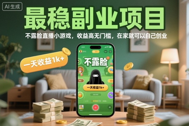 最稳副业项目，不露脸直播小游戏，收益高无门槛，一天收益1k+，在家就可以自己创业【揭秘】-轻资本网
