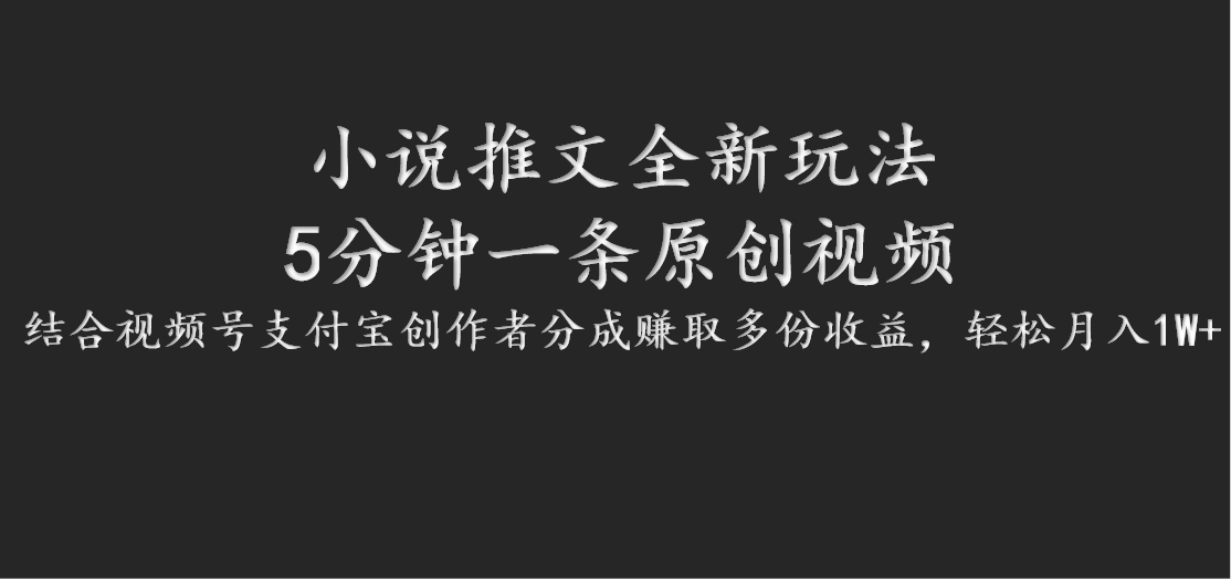 小说推文全新玩法，5分钟一条原创视频，结合视频号支付宝创作者分成赚取多份收益-轻资本网