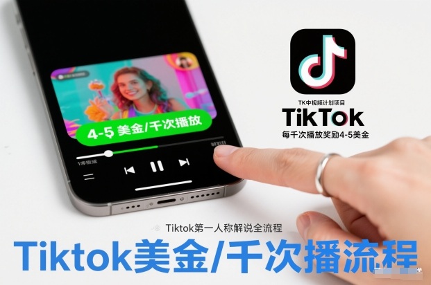 TK中视频计划项目，Tiktok第一人称解说流程，每干次播放奖励4-5美金-轻资本网