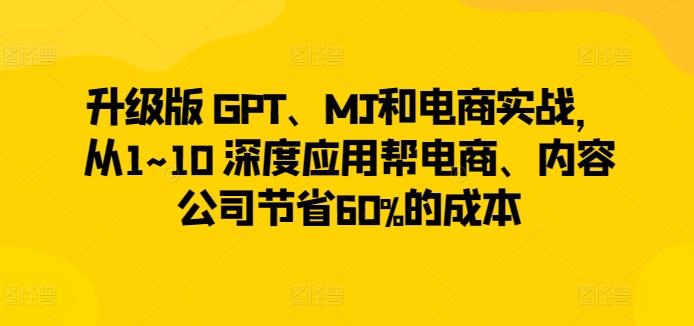 升级版 GPT、MJ和电商实战，从1~10 深度应用帮电商、内容公司节省60%的成本-轻资本网