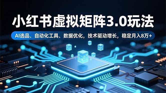 小红书虚拟矩阵3.0玩法，AI选品、自动化工具、数据优化，技术驱动增长，稳定月入8万+-轻资本网