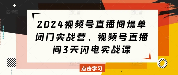 2024视频号直播间爆单闭门实战营，视频号直播间3天闪电实战课-轻资本网