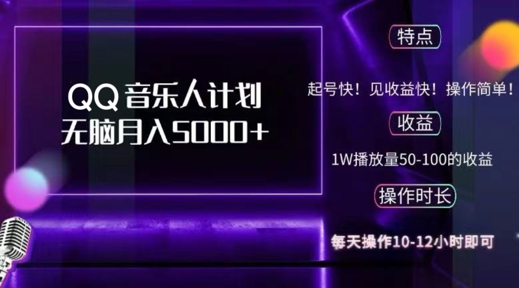 2024 QQ音乐人计划，纯无脑操作，轻松月入5000+，可批量放大操作-轻资本网