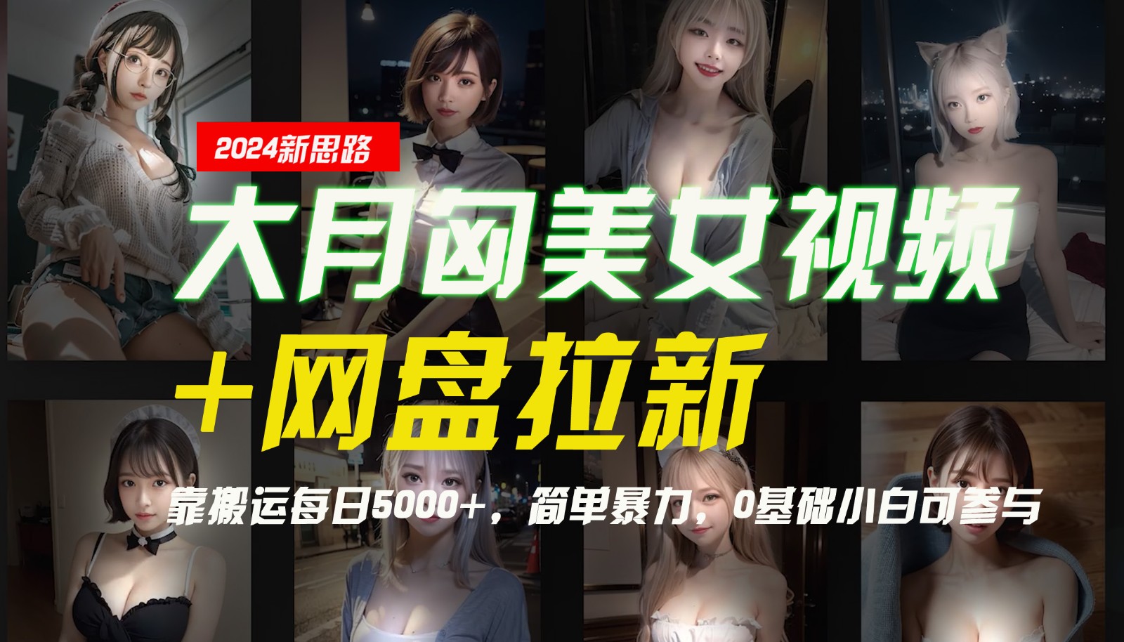 【新思路】大月匈美女视频+网盘拉新，靠搬运每日5000+，简单暴力，0基础小白可参与-轻资本网