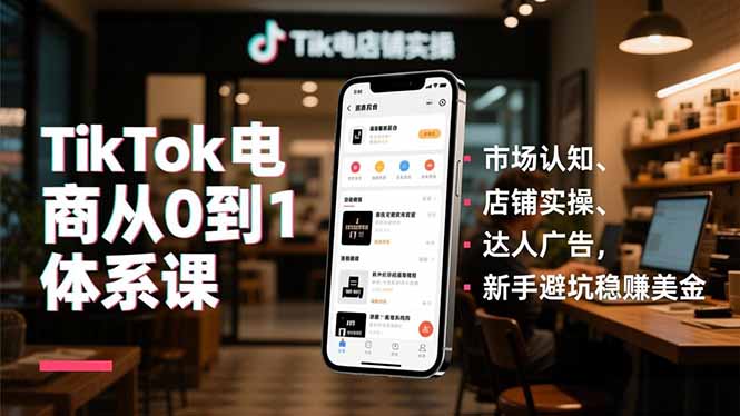 TikTok电商从0到1体系课，市场认知、店铺实操、达人广告，新手避坑稳赚美金-轻资本网