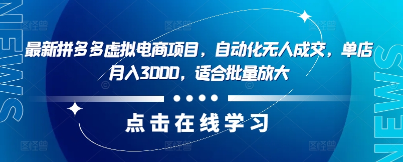 最新拼多多虚拟电商项目，自动化无人成交，单店月入3000，适合批量放大-轻资本网