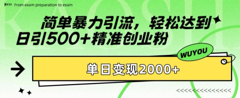 简单暴力引流，轻松达到日引500+精准创业粉，单日变现2k【揭秘】-轻资本网