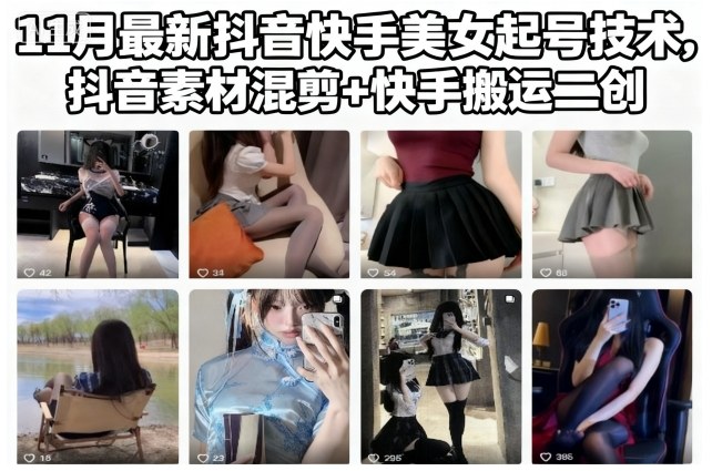 11月最新抖音快手美女起号技术，抖音素材混剪+快手搬运二创-轻资本网