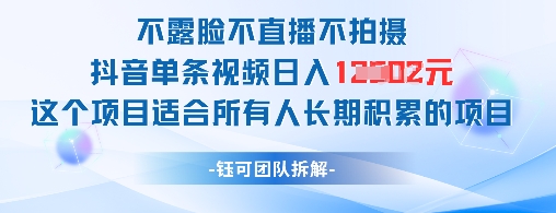 不露脸不直播不拍摄抖音单条视频日入1k+这个项目适合所有人长期积累的项目-轻资本网