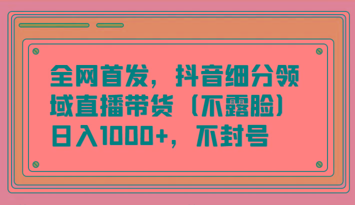全网首发，抖音细分领域直播带货(不露脸)项目，日入1000+，不封号-轻资本网