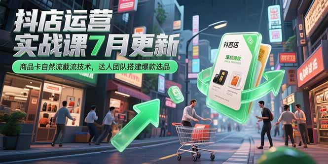 抖店运营实战课7月更新，商品卡自然流截流技术，达人团队搭建爆款选品-轻资本网