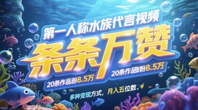 第一人称水族代言视频，条条万赞，20条作品涨粉7.8W，多种变现方式月入五位数-轻资本网